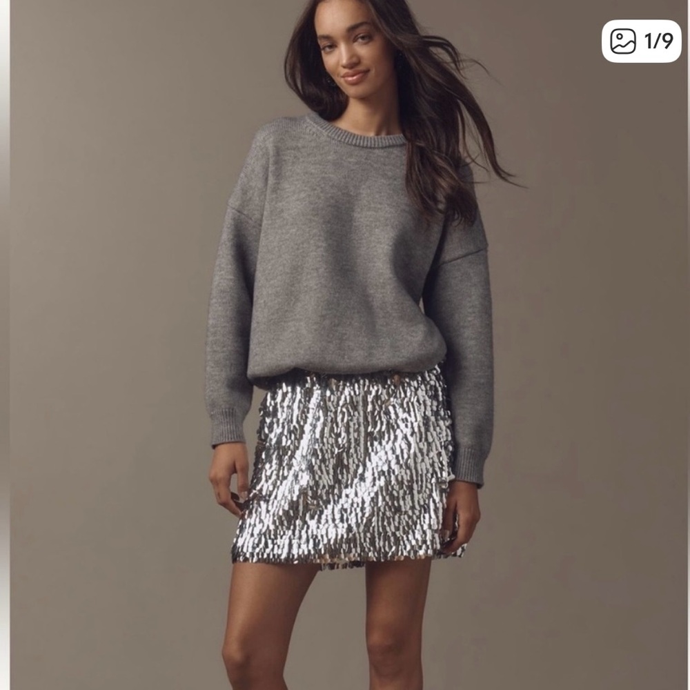 Anthropologie Dress Silver Sequin Mini Skirt Sweater Combo by Mare Mare